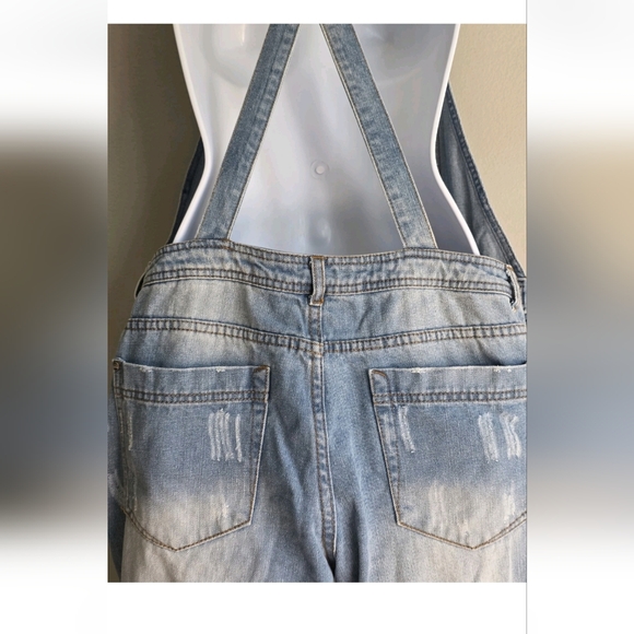 Ci Sono Womens Distressed Denim Overalls Size Small Light Wash Country Punk - Picture 3 of 11